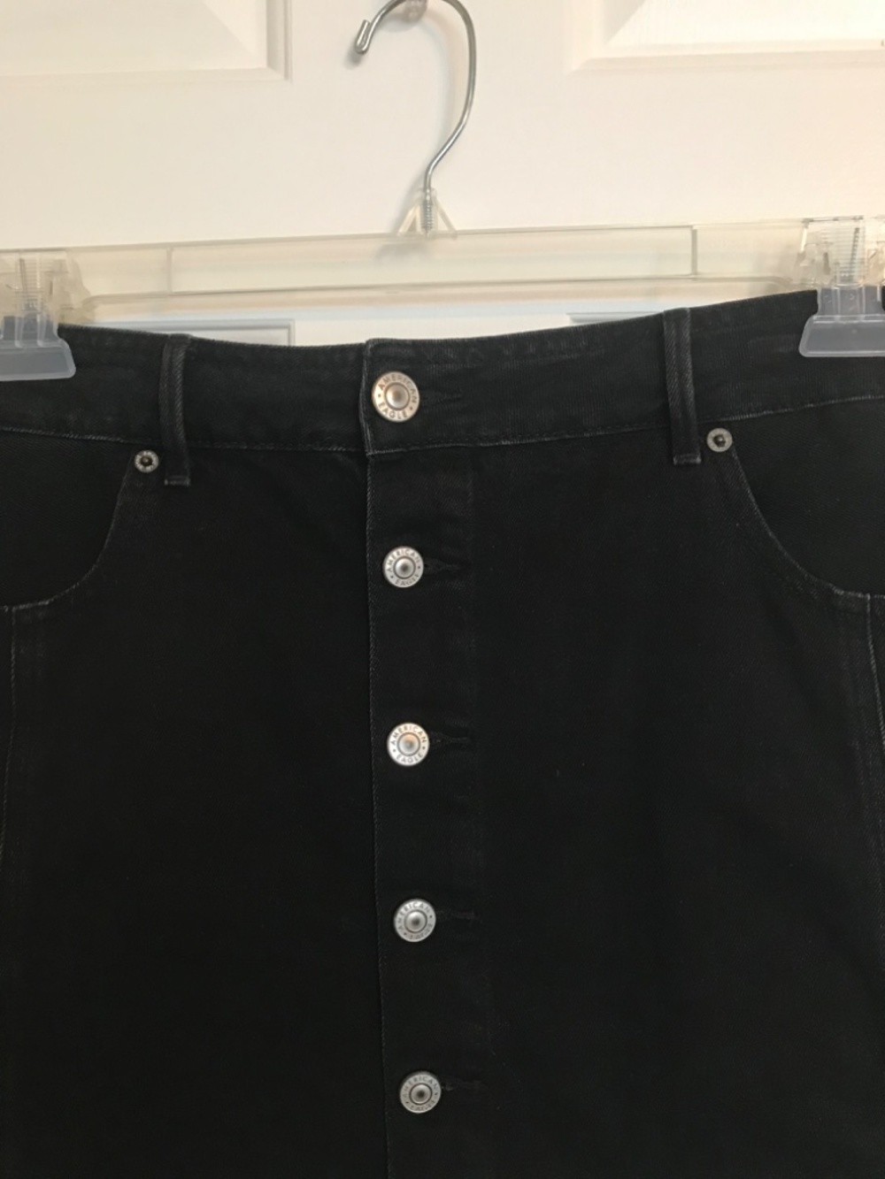 American Eagle Hi-Rise A-Line Button Front Jean Denim Skirt Size 16 Black - Picture 4 of 8